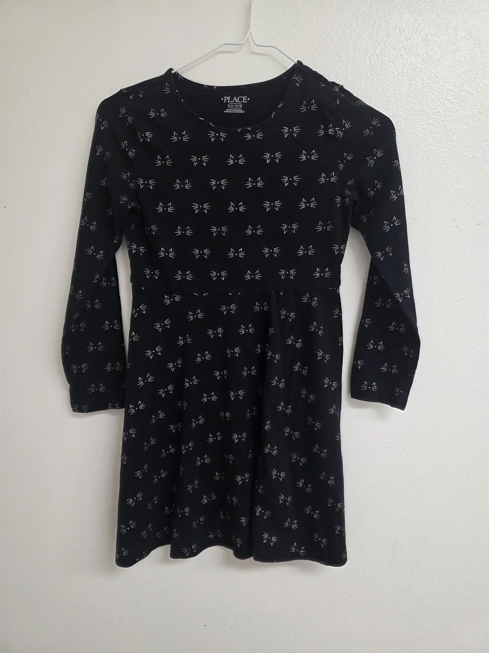 The Children's Place Black Knit Dress with White Cat Print (0638)
